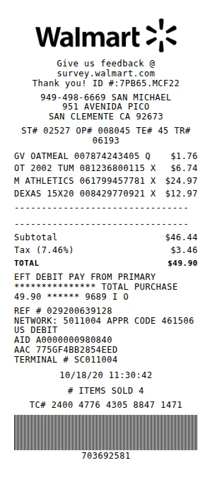 Walmart Receipt